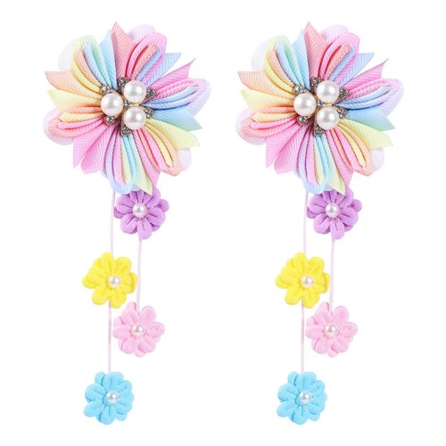Small Flower Hair Clips Boutique Back to School Tassels Hair Bow Clips Lovely Halloween Christmas Hair Accessories for Kids, Pink