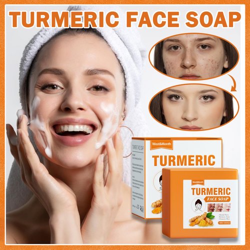 2PCS Turmeric Soap Bar for Face & Body,Turmeric Brightening Soap for Dark Spots,Underarms,Reduces Acne Fine Lines,Fades Scars,Turmeric Face Wash Soap Repairing Smoothing Skin & & Cleanses Skin