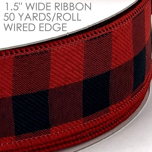 Red & Black Plaid Wired Ribbon - 1 1/2" x 50 Yards, Red Black Check, Wreath, Farmhouse Decor, Garland, Gifts, Wrapping, Wreath, Bows, Fall, Christmas Ribbon, Valentine's Day