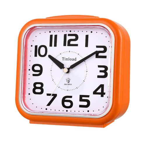 5.5" Silent Analog Alarm Clock Non Ticking, Gentle Wake, Beep Sounds, Increasing Volume, Battery Operated Snooze and Light Functions, Easy Set, Orange