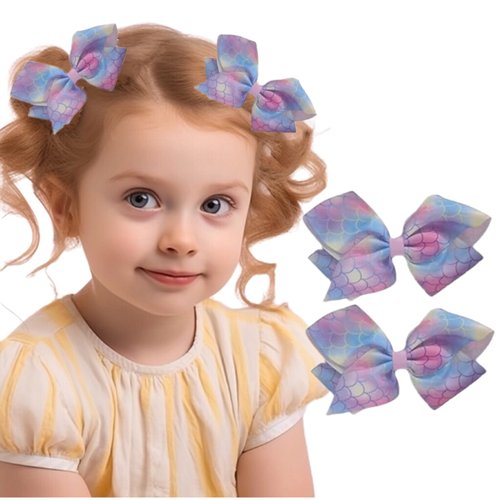 Mermaid Hair Bow Clips 5.5inch Girls Mermaid Scales Hairbow, Handmade Mermaid Birthday Bowknot Alligator Barrette Hairpins,Toddler Teen Baby Kids Summer Beach Holiday Back School Xmas Gift