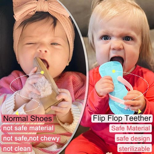 Smily Mia Flip-Flop Baby Teething Toys, Silicone Baby Teether for 3M+, Chewing Toys for Babies Teething Pain Relief,Silicone Baby Shoes,Left Foot Black