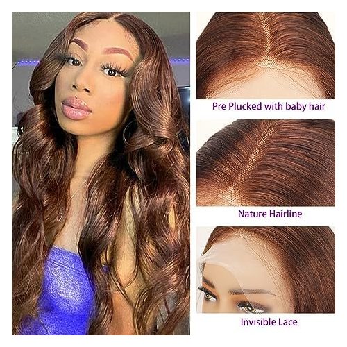 JISHUN Chocolate Brown Body Wave Glueless Lace Front Wigs 13x4 Transparent 180% Density 4# Auburn Human Hair Wigs Women Pre Plucked 18 Inch