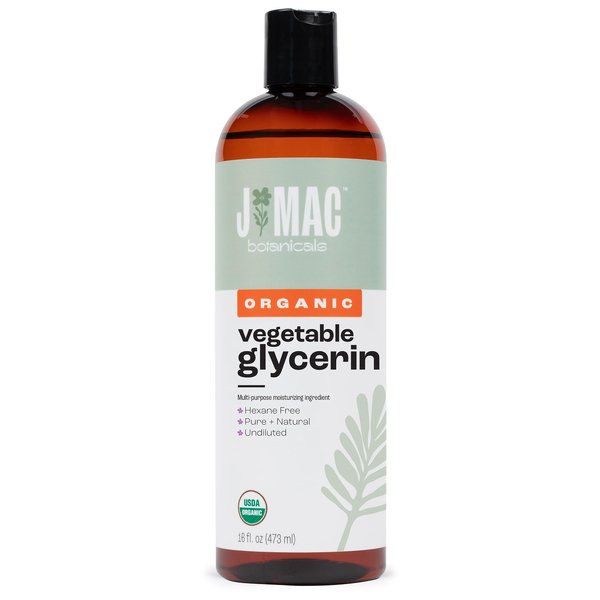 J MAC BOTANICALS, Organic Vegetable Glycerin Oil (16oz bottle) Moisturizing and softening, 100% Pure natural liquid organic glycerine for crafts, skin, face, hair
