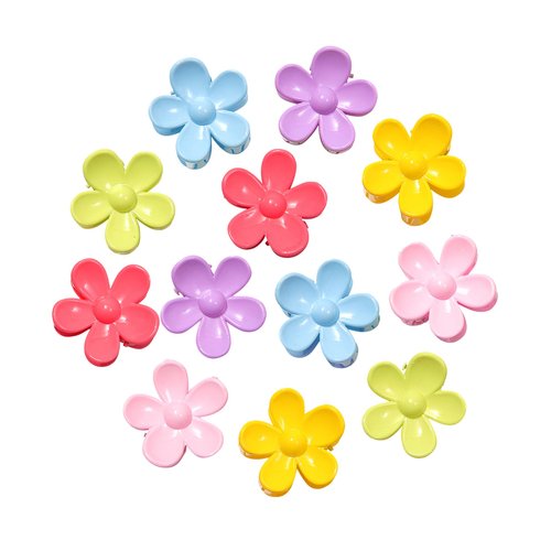 Claw Hair Clips Jaw Clamps - 12PCS Small Hair Claw Jaw Clamp for Thin Hair Styling Accessories Classic Hair Clamp for Women Girls (Glossy(flower))