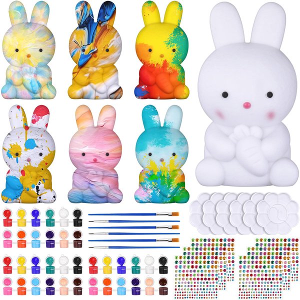 Kittmip 42 Pcs Paint Your Own Lamp Art Kit DIY Geometric Lamp Night Light for Kids Age 3-12 Art Craft Painting Kits Gifts for Birthday Party DIY Supplies (Rabbit)