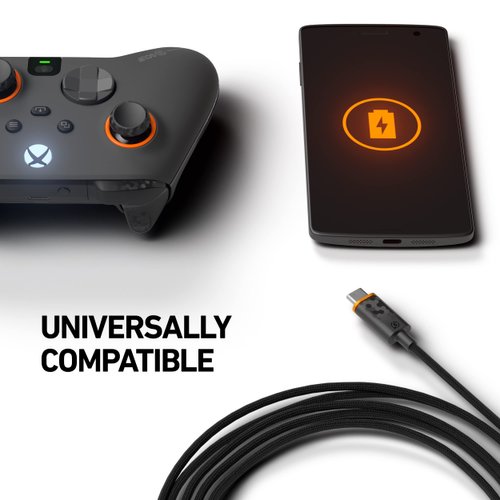 SCUF Braided USB-C Cable - Black 12ft / 3.6 Meters USB Type C Connection and Charging for Xbox, PS5 Controllers and Smart Phones - Light Gray - Xbox Series X