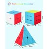 ROXENDA Speed Cube Set, Magic Cube Set of 2x2x2 3x3x3 Pyramid Cube Smooth Puzzle Cube (Stickerless)