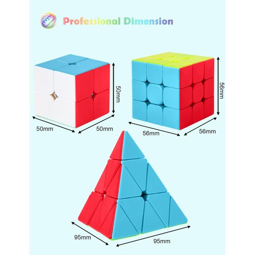 ROXENDA Speed Cube Set, Magic Cube Set of 2x2x2 3x3x3 Pyramid Cube Smooth Puzzle Cube (Stickerless)