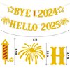 Giflloon Bye 2024 Hello 2025 Banner, No DIY Glitter Happy New Year Banner for Happy New Year Decorations 2025, New Year Eve Party Supplies 2025, Gold