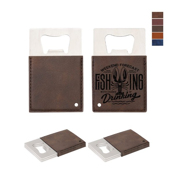 PYD Life 8 Pack Credit Card Bottle Opener Stainless Steel with Brown Leather Handle Blanks 2.2" x 3.3" for Glowforge Xtool Laser Engraing Custom Name Patterns,Beer Opener for Kitchen,Bar,or Home