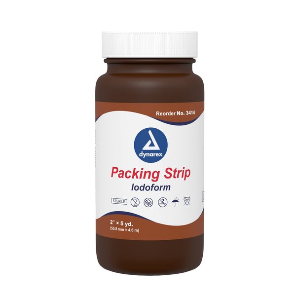 Dynarex 3414 Iodoform Packing Strip, Sterile Wound Care, 100% Cotton Woven Medical Packing Strip, Soft & Absorbent, 2" x 5 yard