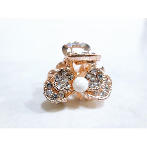 Generic Small mini rose gold bow hair claw clip with pearl and crystals