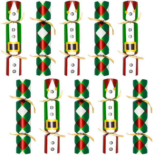10PACK Christmas Party Favor 10‘’ No-Snap Table Favors with Prize Joke Gifts for Adults Kids Party Supplies Dinner Decorations British English Holiday Games Green