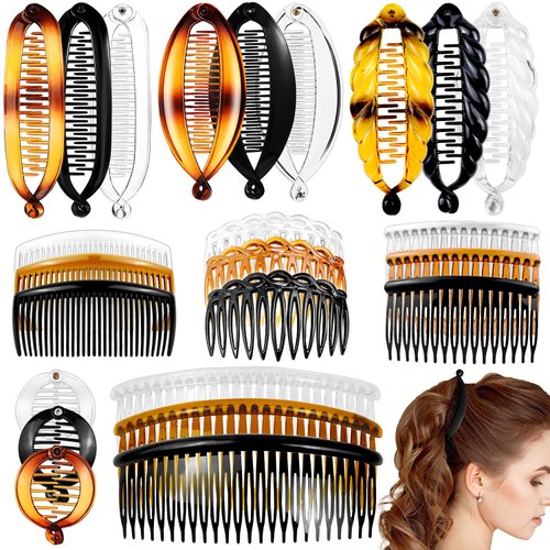 24 Pieces Banana Hair Clips Hair Comb Clips Classic Banana Clips Plastic Twist Hair Side Combs Accessories with 11/16/23/24 Teeth Ponytail Banana Hair Clips for Women Girls