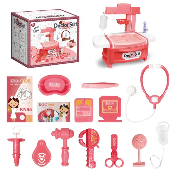 Doctors Kit for Kids, Pretend Medical Station Set with Stethoscope and Medical Instruments, Doctor Kit for Toddlers 3-6 Year Old with 15 Accessories - Role Play Medical Toy for Girls Boys (Pink)