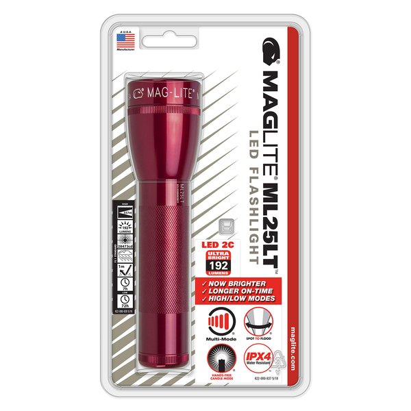Maglite ML25LT LED 2-Cell C Flashlight, Red - ML25LT-S2036