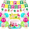 Hawaiian Flamingo Aloha Birthday Party Decorations Pack for Luau Summer Pool Aloha Tropical Pineapple Beach Themed Bday Party Supplies - Includes Glitter Cake Topper Banners and Balloons