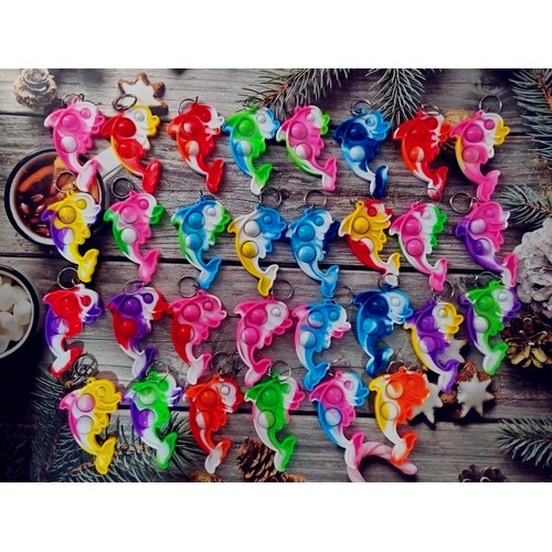 Roaqua 30 Packs Bulk Dolphins Backpack Mini pop Fidget Keychain，Birthday Party Favors,Summer Students Bubble Prize gifts for boy and Little Girl,Kids