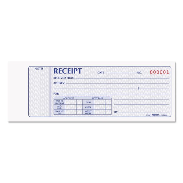 Rediform 8L800 Receipt Book 2 3/4 x 7 Carbonless Duplicate 100 Sets/Book