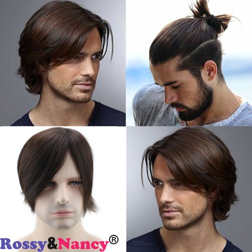 Voloria Skin Mens Human Hair Wigs Toupee Mono Base with Thin Skin Hairpieces for Man #3 Brown Color 130% Density 6"x8"