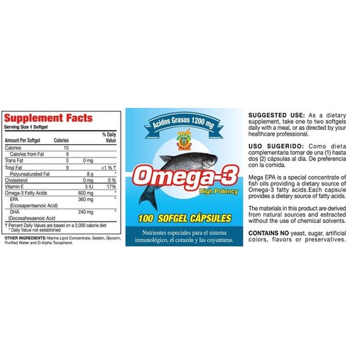 Omega 3 Capsulas de Alta Potencia. Set de 2 frascos con 100 capsulas c/u. Para las arterias, coyunturas, bajar el colestereol malo. Tratamiento para 6 meses.