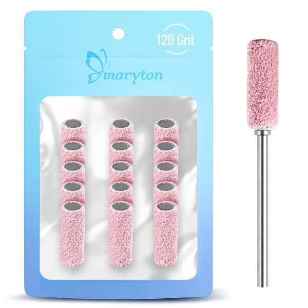 Maryton Small Sanding Bands for Nail Drill - Premium Sanding Files with 3.1 mm Mandrel Bit, 120 Grit for Acrylic Nails Manicures Pedicures, 15-Ct