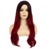 Tseses Ombre Red Long Curly Wigs for Women Wavy Synthetic Hair Wigs Dark Roots Hair Women Wig for Cosplay Halloween Party Daily Use (Red)