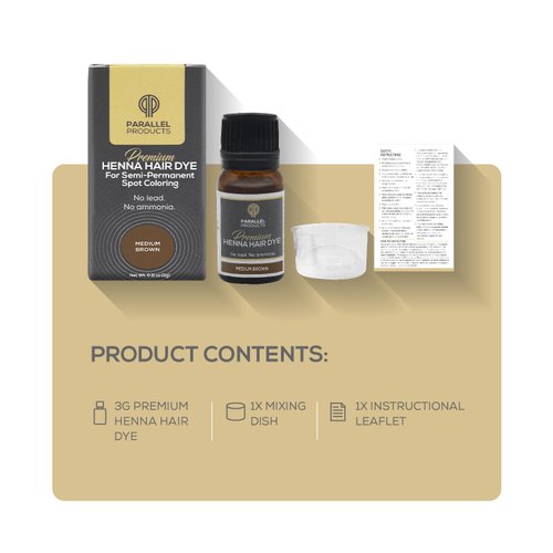 Parallel Products Spot Color Henna Kit - Henna Hair Dye - 3 grams - Tint for Professional Spot Coloring - With Mixing Dish - Covers Grey Hair - Root Touch Up (Medium Brown)