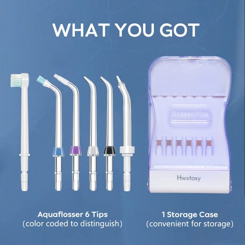 Hwxtoxy Replacement Tips for Waterpik Water Flosser, Waterpik Replacement Heads, Storage Case & AquaFlosser 6 Tips (Aquaflosser 6 Tips)