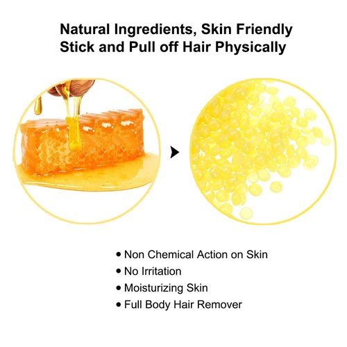 Hard Wax Beans, Natural Full-Body Hair Removal Wax Bean Professional Solid Pearl Wax for Women and Men Stripless for Arms, Legs, Face, Armpit, Some Sensitive Areas,Bikini Area (Wax-Honey)