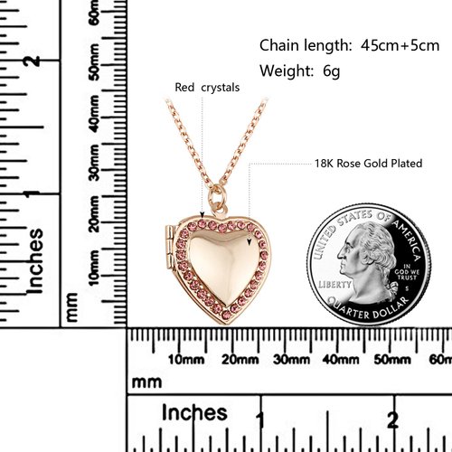 YOUFENG Love Heart Locket Necklace Holds Pictures Paved Blue Red White CZ Rose Gold Charm Living Memory Lockets (Rose gold Locket)