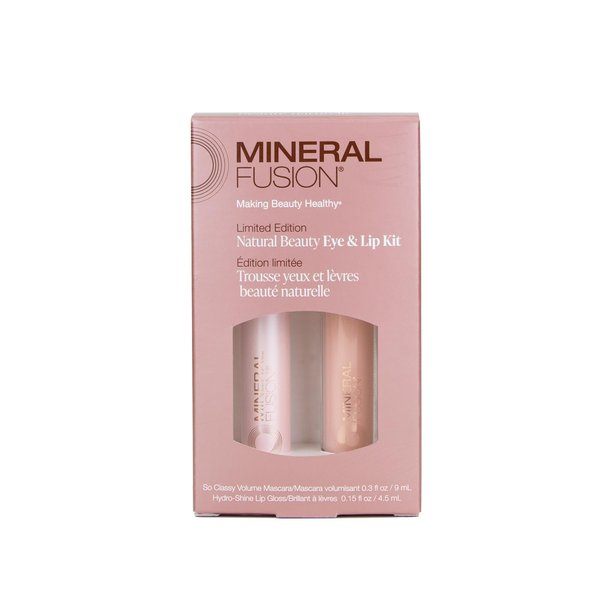 Mineral Fusion Lip Gloss + Mascara Makeup Kit, Natural Beauty Eye & Lip Duo, So Classy Voluminous Mascara in Jet Black & Shiny, Nourishing Pale Pink Lip Gloss, 2 Piece Make Up Gift Set for Women