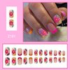 French Tip Press on Nails Square Fake Nails Medium False Nails with Colorful Flower Designs Cute Press on Nails Full Cover Acrylic Nails Stick on Nails Glossy Glue on Nails for Women 24Pcs