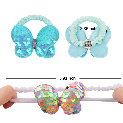 YISSION 6PCS Sparkly Butterfly Hair Ties for Girls Cute Colorful Elastics Hair Ties Soft Rubber Bands Toddler Kids Baby Hair Accessories for Girls