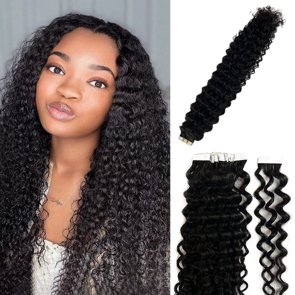 Tape in Hair Extensions Human Hair, Curly Hair Extensions Real Human Hair Tape in Extensions for Black Women 18 Inch 50G 20 Pieces Double Sided Invisible Tape in Hair Extensions for Thin Hair