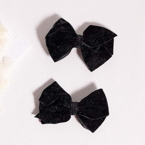 2pcs Velvet Hair Bows 4" Glitter Black Velvet Ribbon Alligator Clips Barrette Cute Fall Bowknot Decor Accessories for Little Teen Toddler Baby Girls Kids