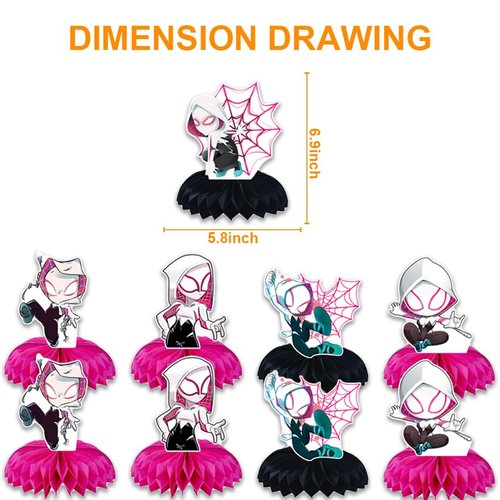 Generic 6Pcs idey Party supplies set Spiy Honeycomb Centerpieces Double Sided Table Topper for Spey Birthday Party Decorations