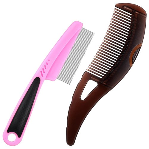 Dandruff Comb, Stainless Steel Fine Tooth Lice/Flea Comb, Psoriasis Comb, Scalp Oil Buildup Removal Wide Hollow Tooth Button Hairbrush for Scalp Massage Care for Man Women and Kids, Set of 2 (Pink)