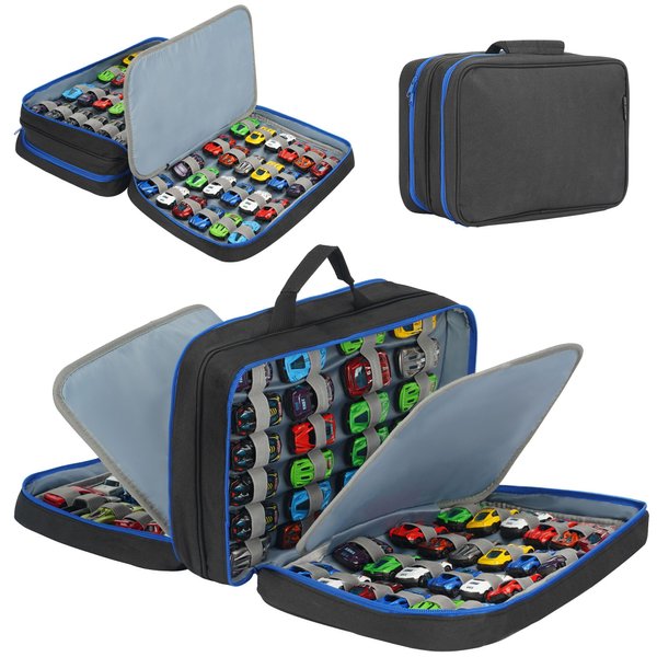 KISLANE 96 Toy Cars Storage Case Compatible with Toy Cars, Toy Cars Organizer Storage for Mini Toys, Toy Cars Car, Matchbox Cars, Small Dolls(Bag Only) (Black)