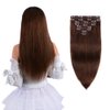 18" Remy Clip in Hair Extensions Human Hair Brown for Women Beauty - Long Silky Straight 8pcs 20clips Real Hair Extensions Clip In Human Hair (18 inch 100g #4 Medium Brown)