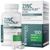 Bronson Zinc Triple Play 30 mg Triple Coverage Immune Support Zinc Supplement with Zinc Acetate, Picolinate & Orotate - Immune, Antioxidant & Skin Health Support - 100 Vegetarian Capsules