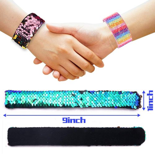 VGOODALL 12 PCS Glitter Slap Bracelet for Kids Sequin Mermaid Bracelet Wristband for Birthday Party Favors Supplies