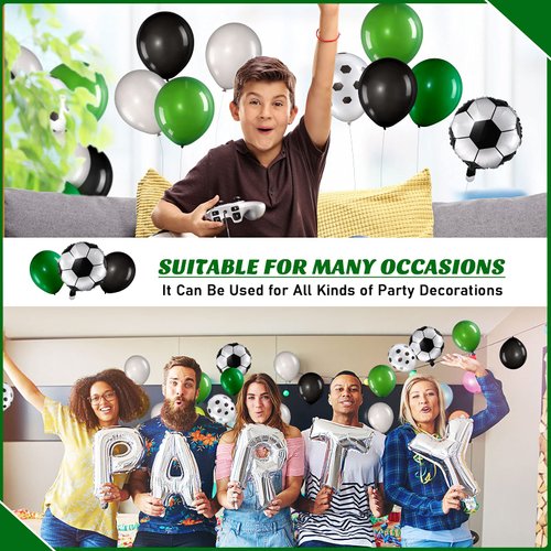 32 Pieces Soccer Party Decoration Supplies Include 30 Soccer Party Balloons and 2 Football Theme Tablecloths 6 Colors for Soccer Birthday Party, Jungle Theme Party, Baby Shower, Anniversary, Wedding