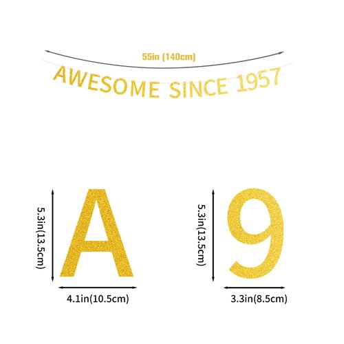 Awesome Since 1957 Banner Pre-strung Happy 67th Birthday Banner Gold Glittery 67 Sixty Seven Years Old Birthday Party Decorations for Men Women