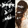 3PCS Flower Bridal Hair Pins Pearl Bride Wedding Hair Accessories Flower Wedding Hair Pins Rhinestone Hair Piece for Women and Girls (Silver)