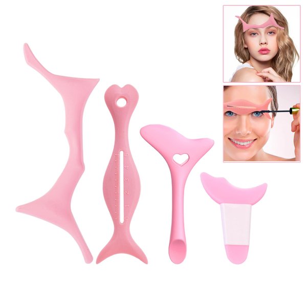 FMOYSIEN 4PCS Eyeliner Stencils Eyebrow Stencils Mascara Shield Silicone Eyeliner Applicator Tool Multifunctional Makeup Tool Eyeshadow Lipstick Eyeliner Guide for Beginners(Pink)