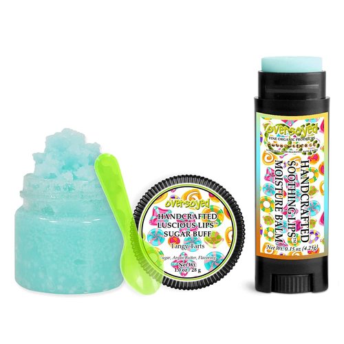 Tangy Tarts Soothing & Luscious Lips by OverSoyed Exfoliator & Chapped Lip Repair Lip Care Combo | Artisan Handcrafted to Order Sugared Candy Cherry Lemon Orange Apple Vanilla Flavored Exfoliating Sugar Lip Scrub & Lip Moisturizer Balm Gift Set