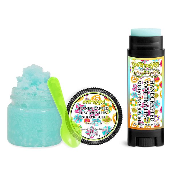 Tangy Tarts Soothing & Luscious Lips by OverSoyed Exfoliator & Chapped Lip Repair Lip Care Combo | Artisan Handcrafted to Order Sugared Candy Cherry Lemon Orange Apple Vanilla Flavored Exfoliating Sugar Lip Scrub & Lip Moisturizer Balm Gift Set