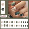 WAFOLOZE Press On Nails Short，Acrylic Nails Press on ，Short Square Press on Nails Fake Nails Glossy Green False Nails with Leopard Print Gold Foil Press ons Designs Stick on Nails for Women 24Pcs